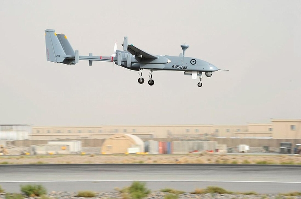 RAAF Heron UAV landing at Kandahar Airfield
