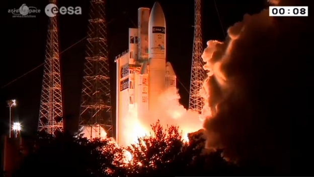 An Ariane 5 blasts off carrying ATV-5