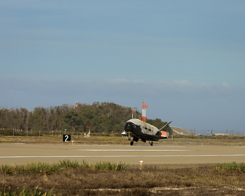 An X-37B landing after its 674-day mission