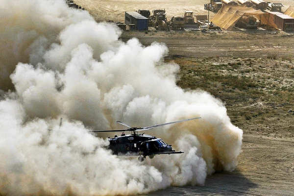 A USAF HH-60G Flies in Brownout Conditions