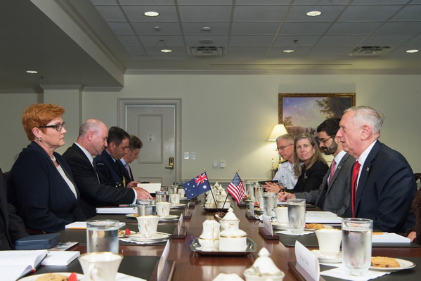 SecDef Mattis sits across from Defense Minister Payne