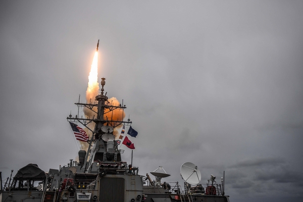 USS Donald Cook fires a Standard Missile-3