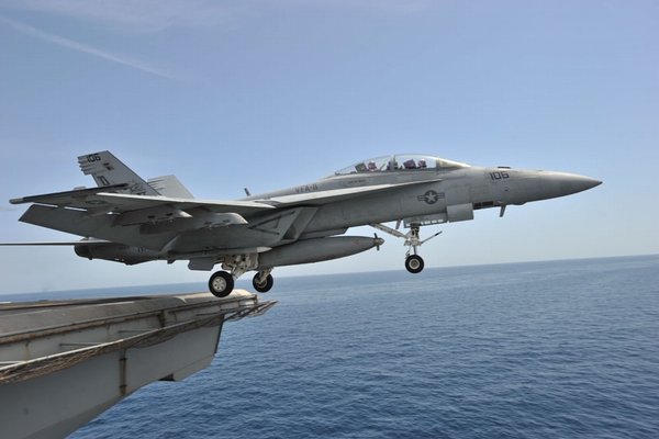 A U.S. Navy F/A-18F Takes Off