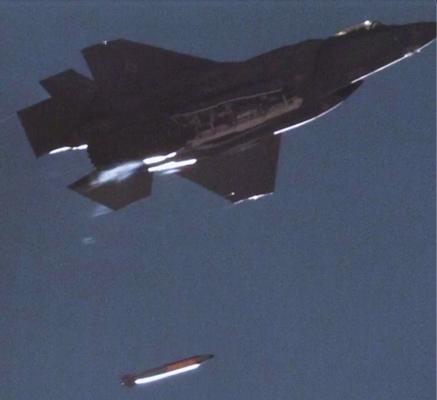 An F-35A drops a B61-12 over Sandia's Tonopah Test Range