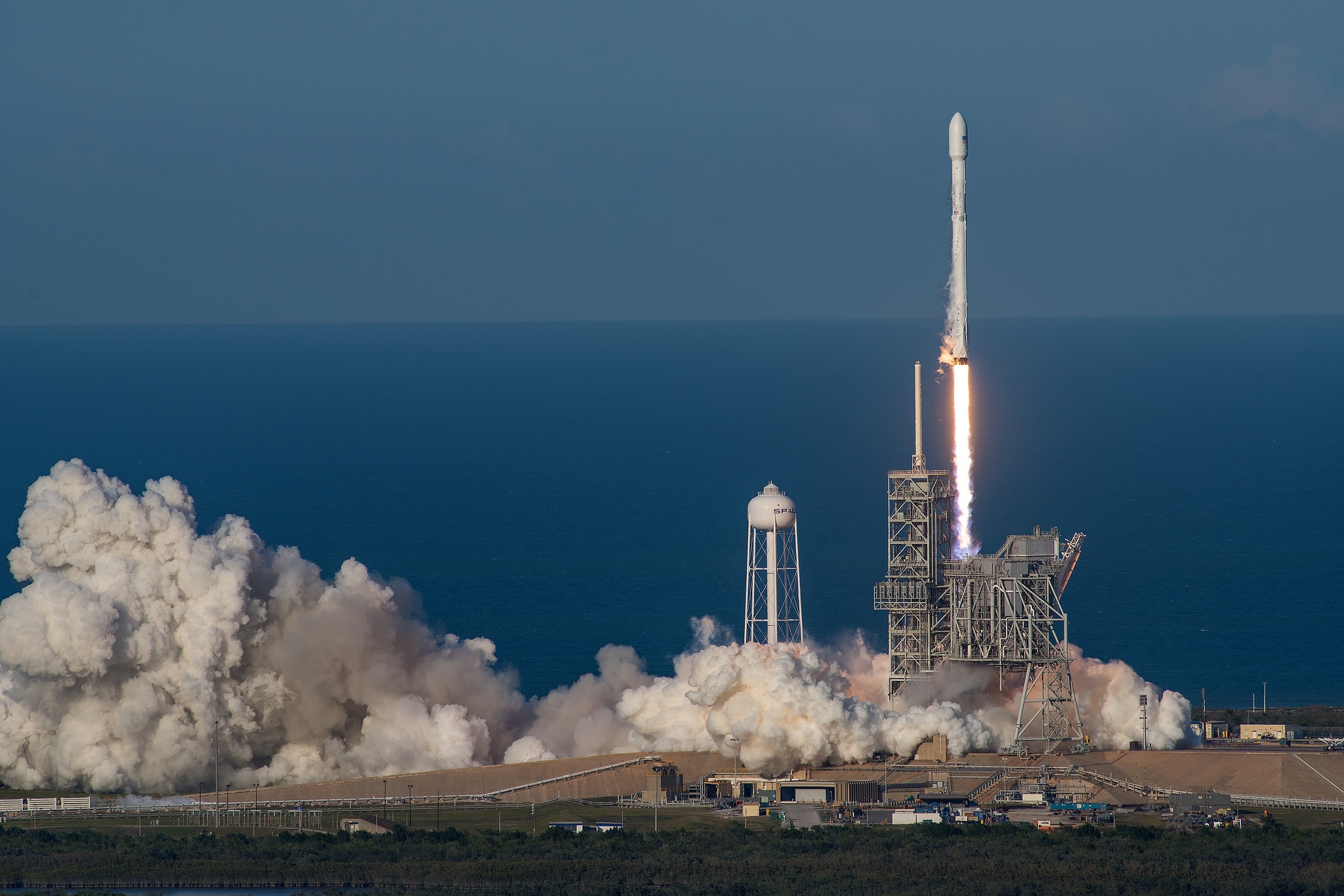 A Falcon 9 blasting off