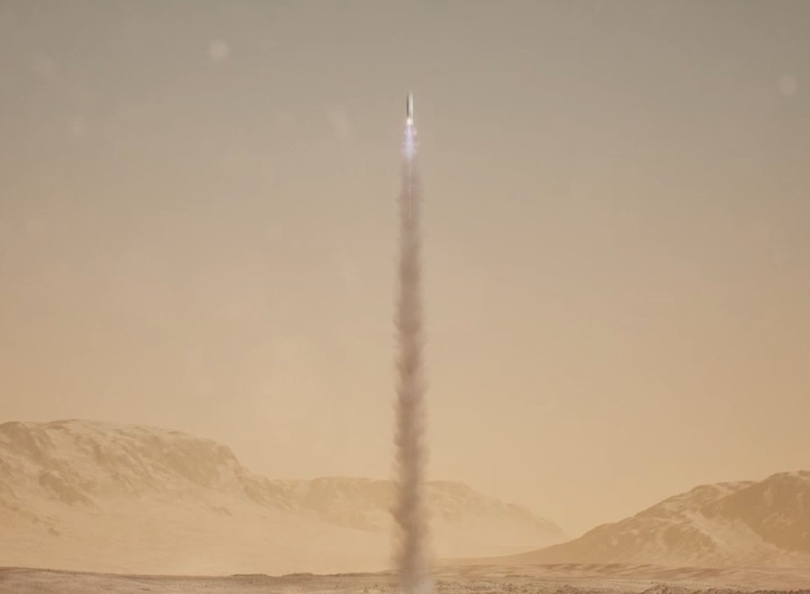 Mars ascent vehicle (MAV) launching the return samples
