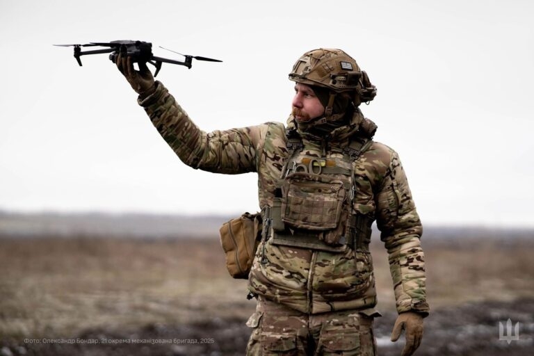 Ukrainian Solider Holds Small Drone