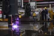 The first steel section of HMS Cardiff being cut
